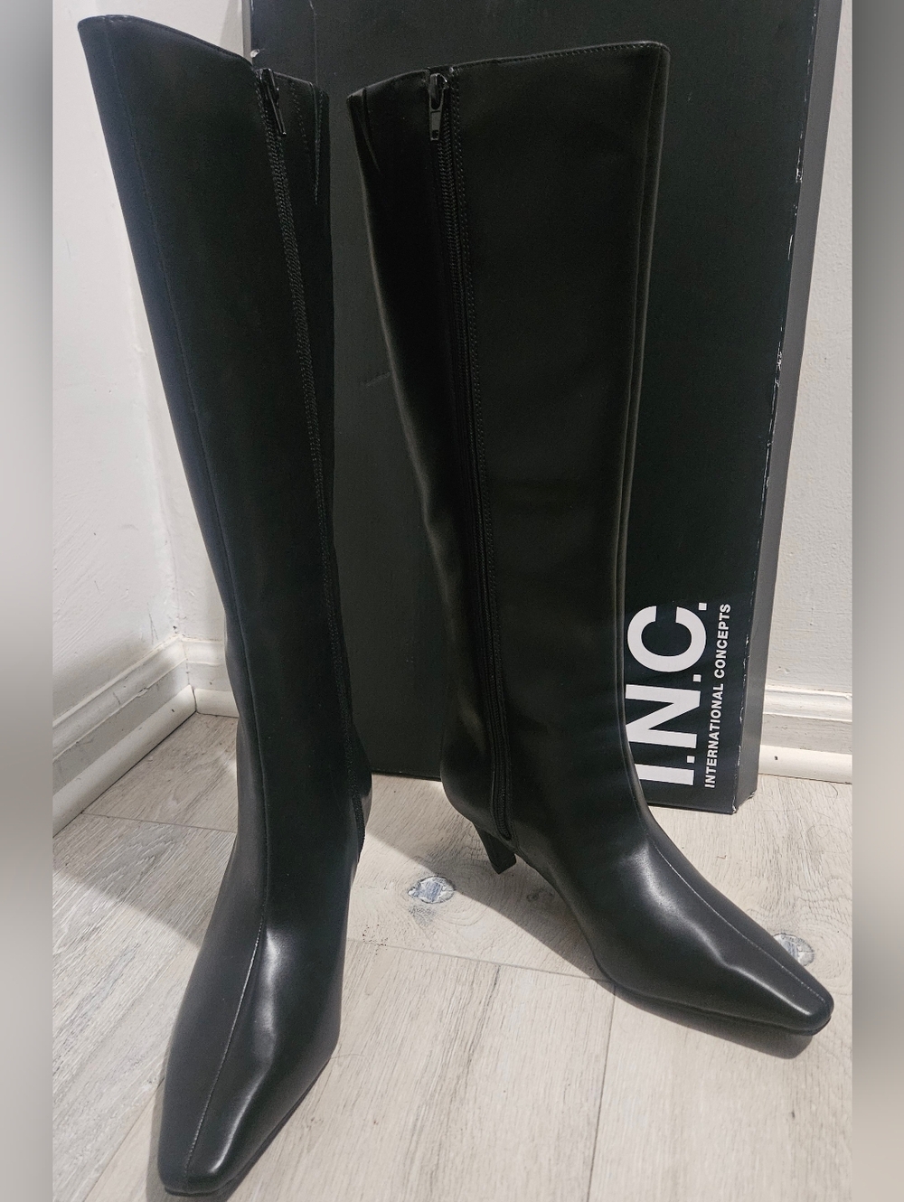 INC International Concepts Black Knee High Leather-Look Boots